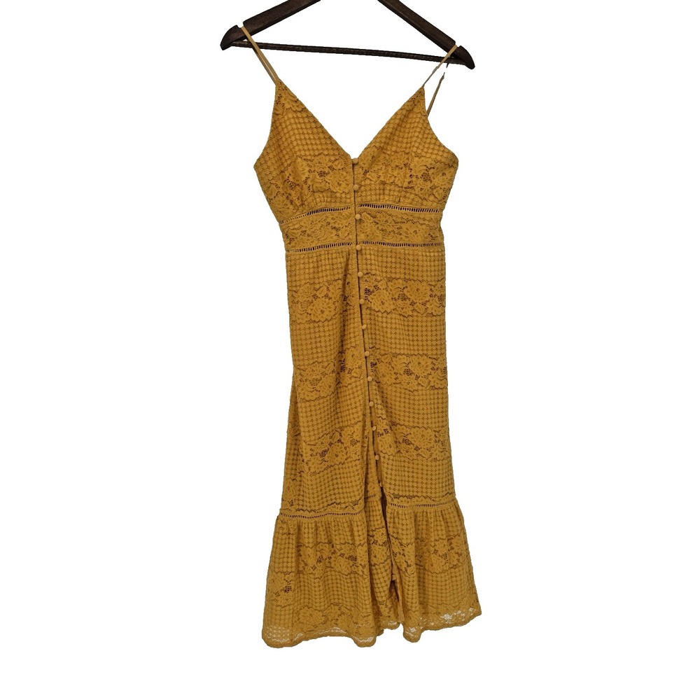 Francesca's Yellow Lace Floral Festival Dress Trumpet skirt boho indie fairy S